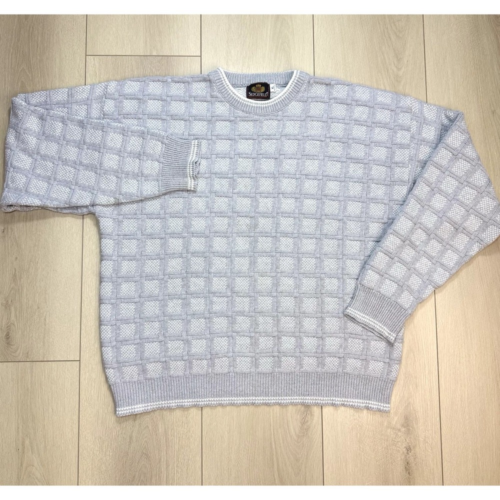 VTG 1990's Sedgefield Sweater Mens XL Gray Basket Weave Knit Cotton USA Textured